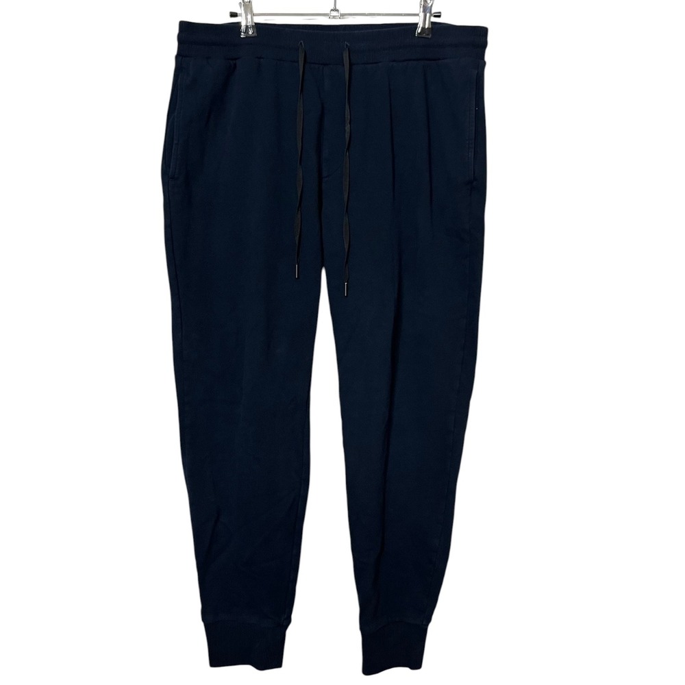 Theory Loft Pant Lounge Fleece HT Large Navy Cotton Casual Travel Athleisure Gym - Picture 2 of 9